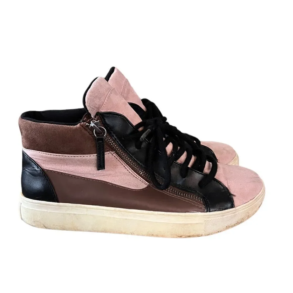 Brash colorblock high top lace & zip sneakers in pink, brown & black women's 7.5
